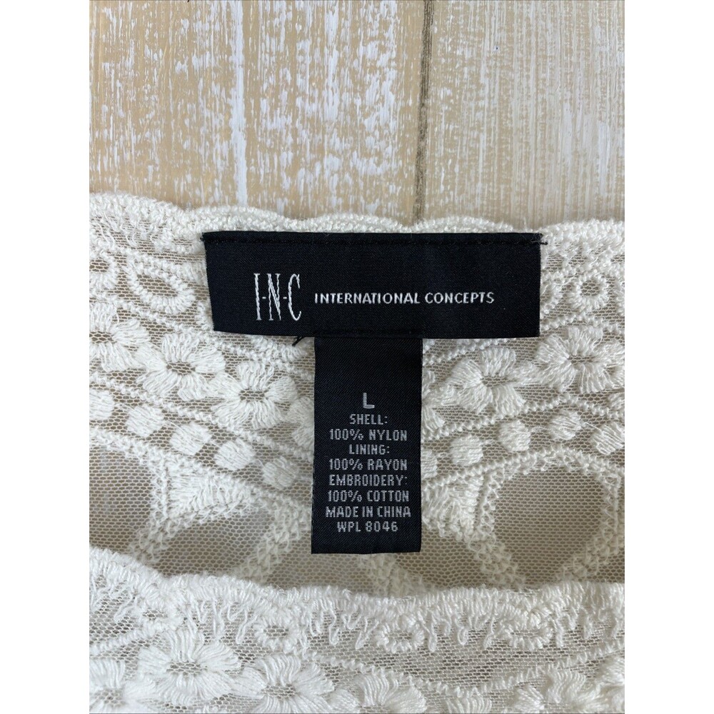 INC Ivory Lace Crochet Sheer Top Women's L 3/4 Sleeve *No Lining - Picture 4 of 7